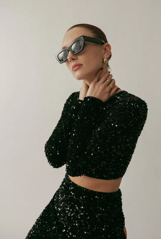 Bromley Ls Top In Noir Sequin