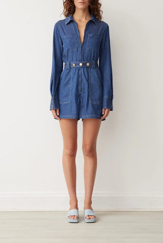 Evelyn Romper In Cobalt Chambray