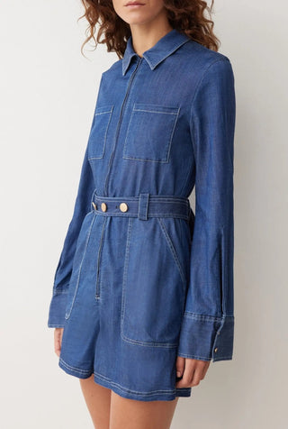 Evelyn Romper In Cobalt Chambray