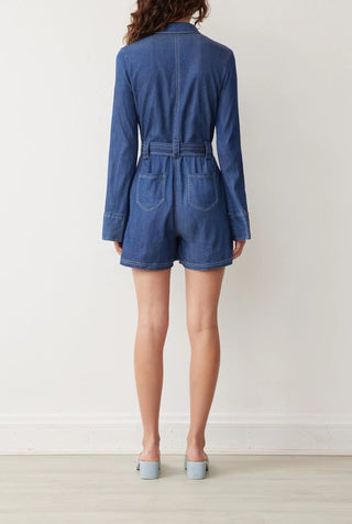 Evelyn Romper In Cobalt Chambray