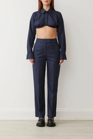 Lara Ls Shirt In Navy Pinstripe