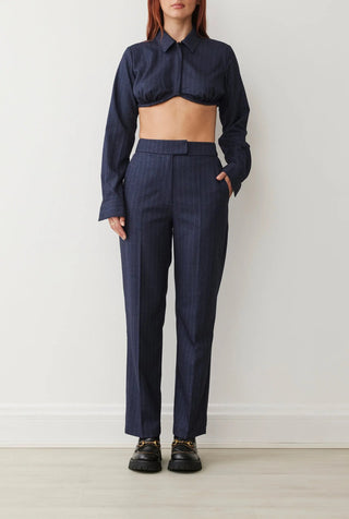 Lara Ls Shirt In Navy Pinstripe